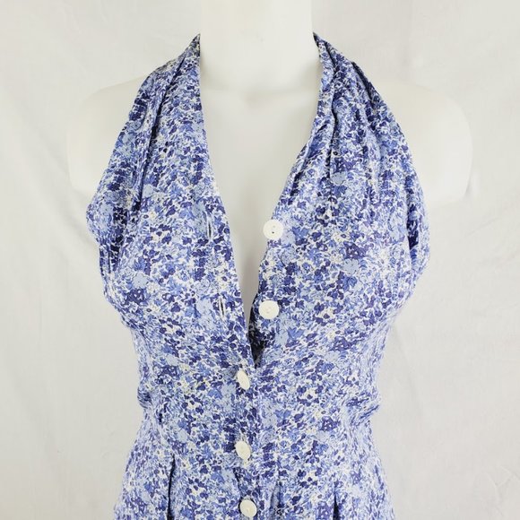 Vintage Rampage Floral Romper Small 3 XS Blue Floral Rayon Print Short Jumpsuit - Picture 2 of 6